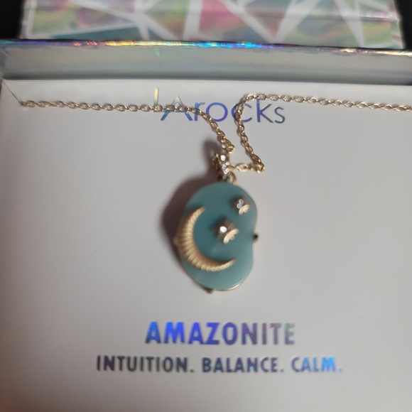 Amazonite File Silver Plated 16" + 2" Necklace with The moon and Stars Pendant - Picture 3 of 4